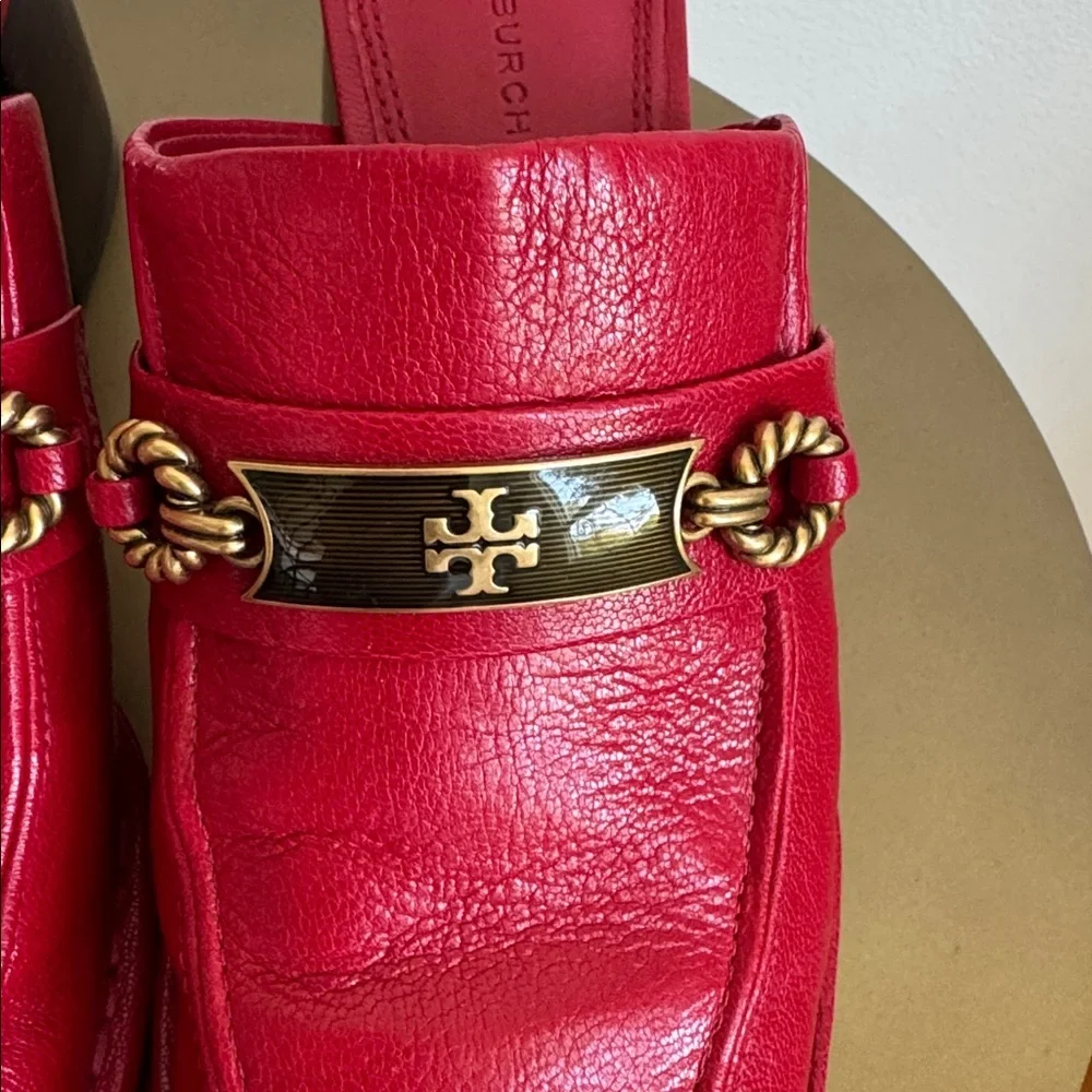 Tory Burch Leather Mules Size US 7.5 Tory Burch Red Leather Slip-On Shoes